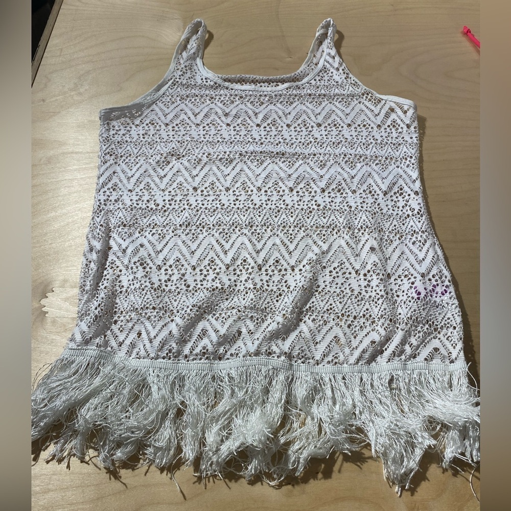YMI White Lace Fringe Tank Top Medium (LM)